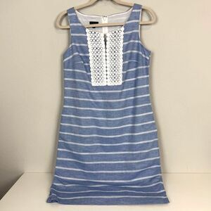 Talbots Linen Cotton Blue White Shift Dress 2